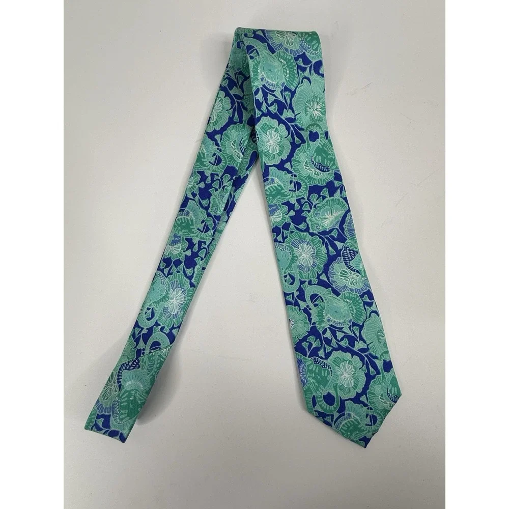 Lilly Pulitzer Necktie Mens Colorful Print Teal Blue Mint To Be Elephant Floral